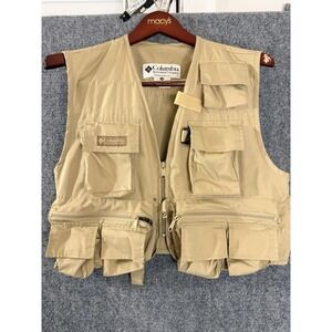 Columbia Fishing Vest Mens S/M Beige Utility Outdoor Hiking Cotton Blend